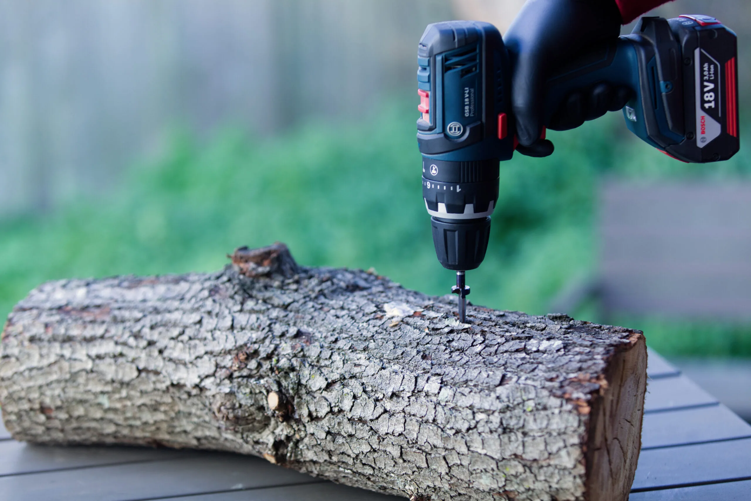 Dowel Dril Bit on driller on wood stick