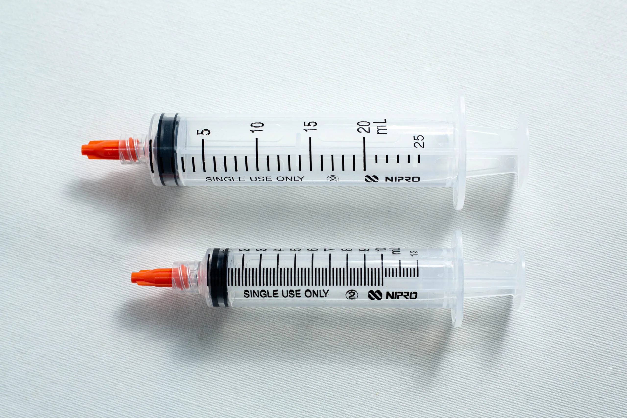 Photo Showing 10ml and 20 ml Empty Syringes with caps