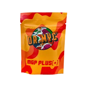 A resealable orange and red pouch labelled DRMyc MGP Plus - Growth Promotion + Substrate Vitality, featuring mushroom graphics, is ideal for storing your Mushroom Liquid Culture supplies.