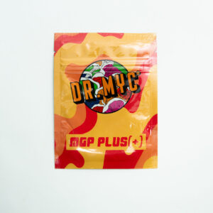 A sealed yellow and red DRMyc Adaptive Liquid Culture Premix packet with an illustrated logo is displayed on a plain white background—ideal for mushroom liquid culture enthusiasts.